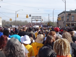 80,000 people marched across the Edmund Pettus Bridge on March 8, 2015
